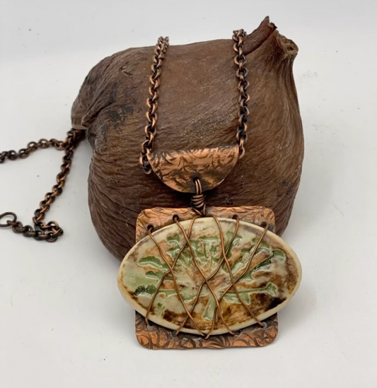 "Elementary" - Raku pendant - Copper and ceramic